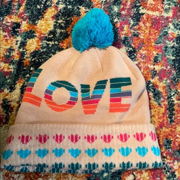 Chaser LOVE pink hearts Pom Pom winter hat - Picture 1 of 5